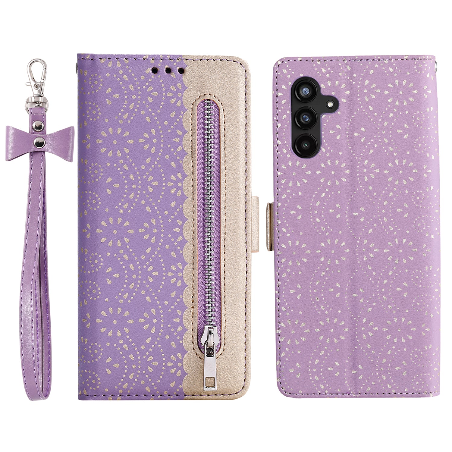 For Samsung Galaxy S23 FE Phone Case Wallet Cover Lace Flower Pattern Leather Shell with Bowknot Wrist Strap For Samsung Galaxy S23 FE Phone Case Wallet Cover Lace Flower Pattern Leather Shell with Bowknot Wrist Strap